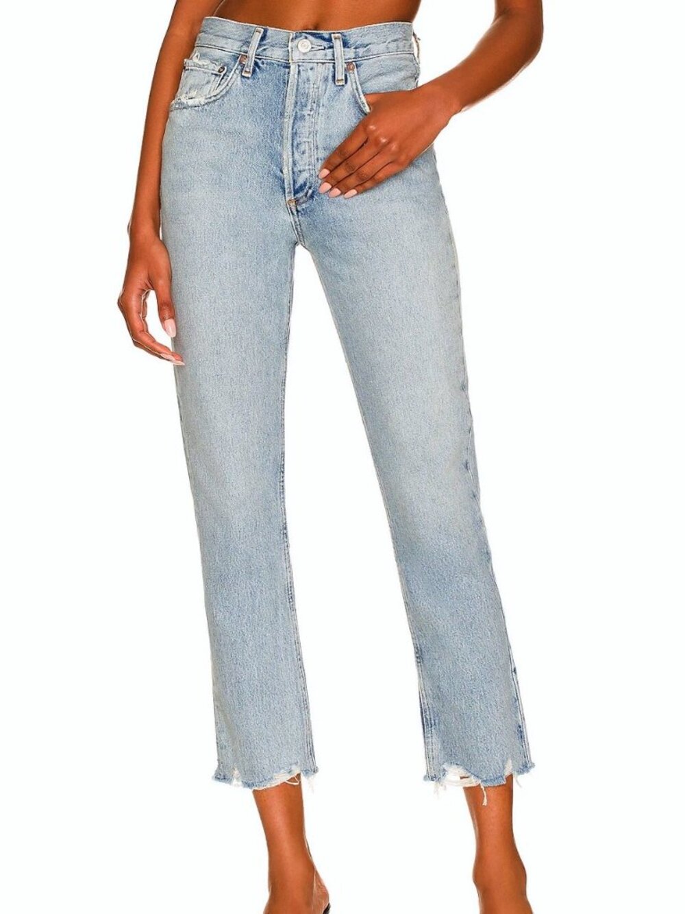 AGOLDE Riley High Rise Straight Crop Jeans Curio Raw Hem Size 24 EUC